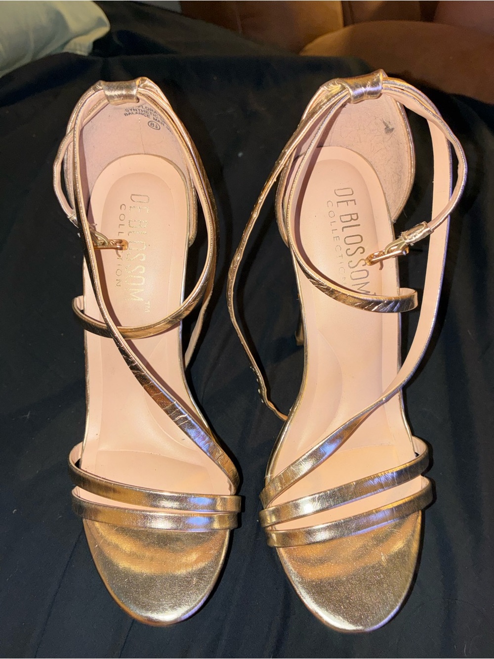 De Blossom Collection Rose Gold Strappy Ankle-Heel Sandals